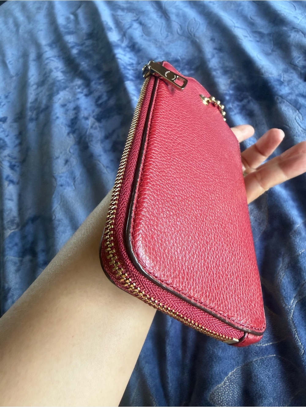 Coach Red Pebbled Leather Chain Wristlet Pouch with Gold Accents - Picture 9 of 16